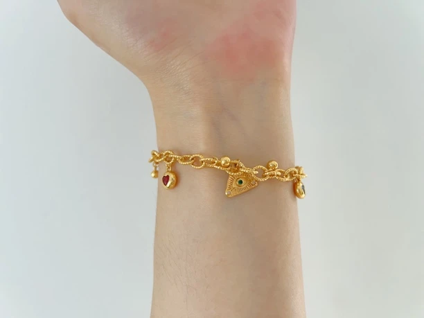 合金布艺手链 百搭恶魔之眼手链金色首饰饰品手饰小众精致轻奢