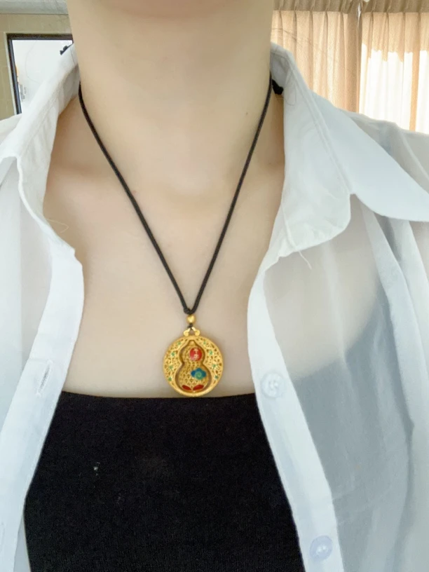 合金项链 精美烧蓝葫芦吊坠配黑绳手工饰品镶嵌配饰首饰复古珠宝