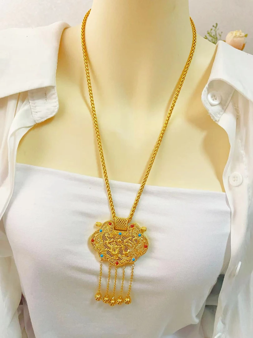 合金布艺项链 加大号彩色天子门生项链毛衣链，国风系列锁包雅丹