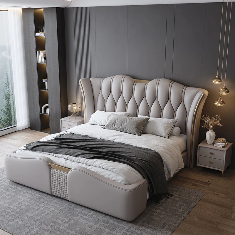 赛琳真皮软包高档皮艺床1.8m主卧大床婚床轻奢储物简约现代双人床