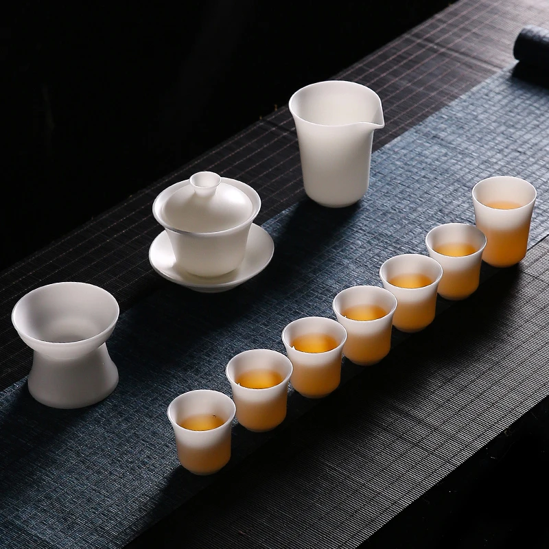 德化羊脂玉瓷中式茶具高档冰种白瓷三才盖碗杯子礼盒送礼家用套装