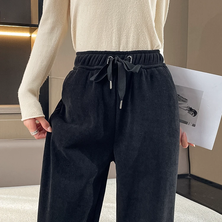 2024秋冬阔腿裤偶棉绒小个子瘦身休闲高腰弹力时尚炸款爆款百搭款