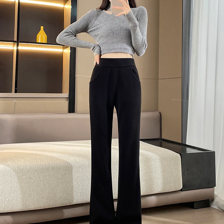 2024秋冬阔腿裤小个子高腰百搭修身休闲欧米绒时尚垂感新款新料潮