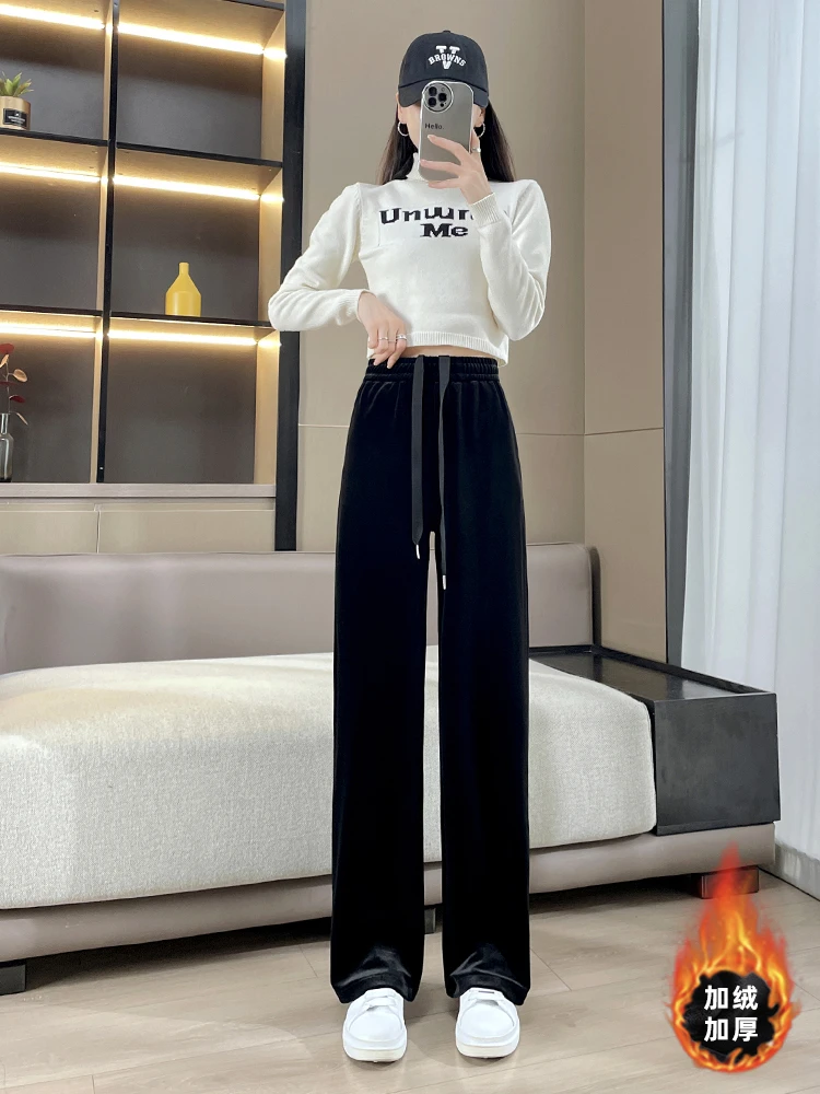 ybl2374阔腿裤高腰休闲小个子时尚爆款欧棉绒垂感秋玻璃皱显瘦潮