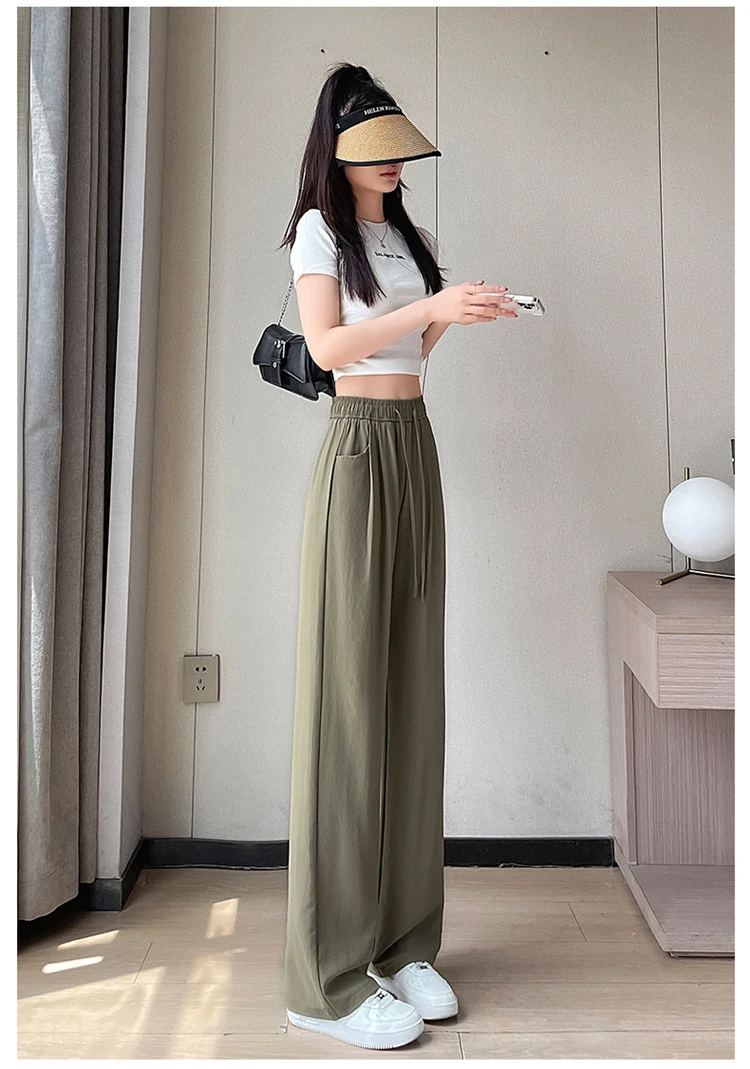 夏季薄款松紧高腰垂感小个子防晒防蚊裤时尚2025流行阔退潮流新鲜