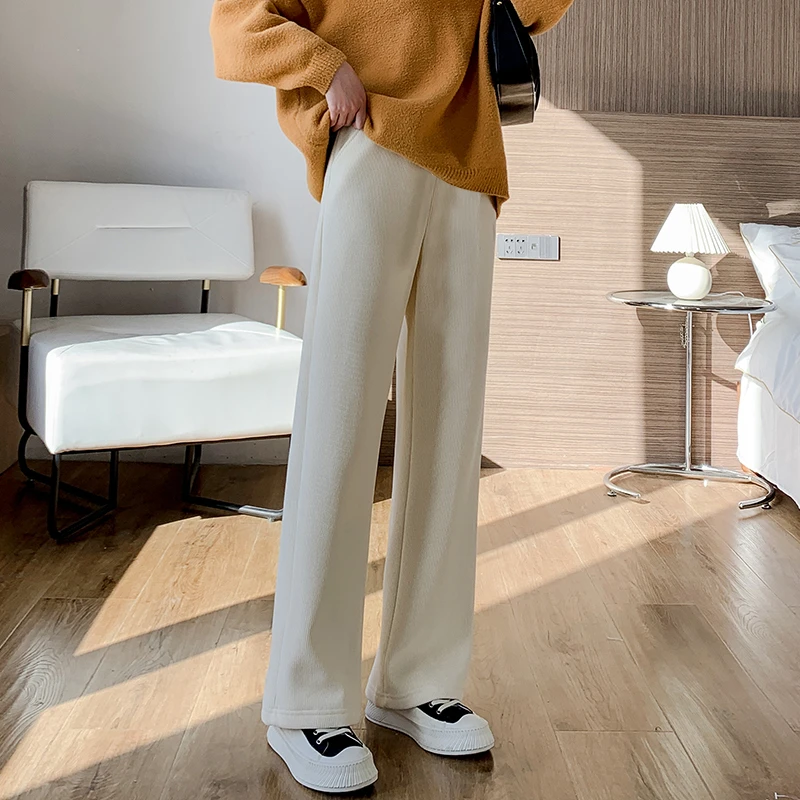 2024秋冬阔腿裤高腰弹力修身小个子显瘦时尚爆款运动新款欧米绒潮