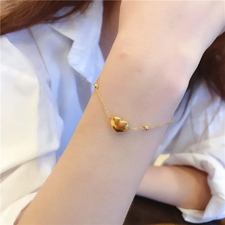 钛钢手链 简约古巴链拼接链条爱心气质女金色心形不掉色手饰品ins
