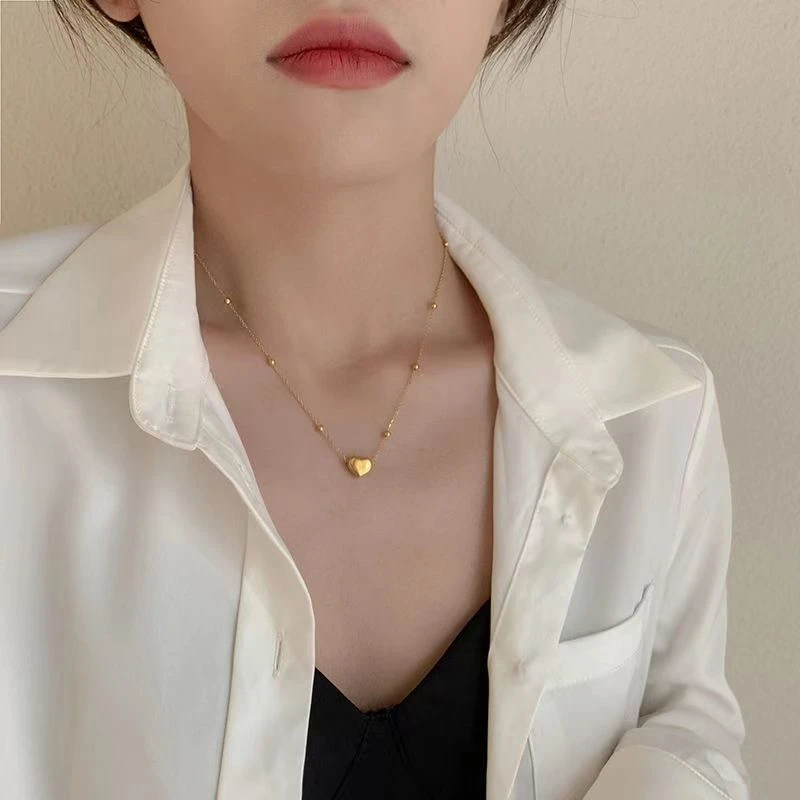 东方鸟 钛钢项链 通勤爱心吊坠不掉色女不褪色锁骨链简约圆珠颈链