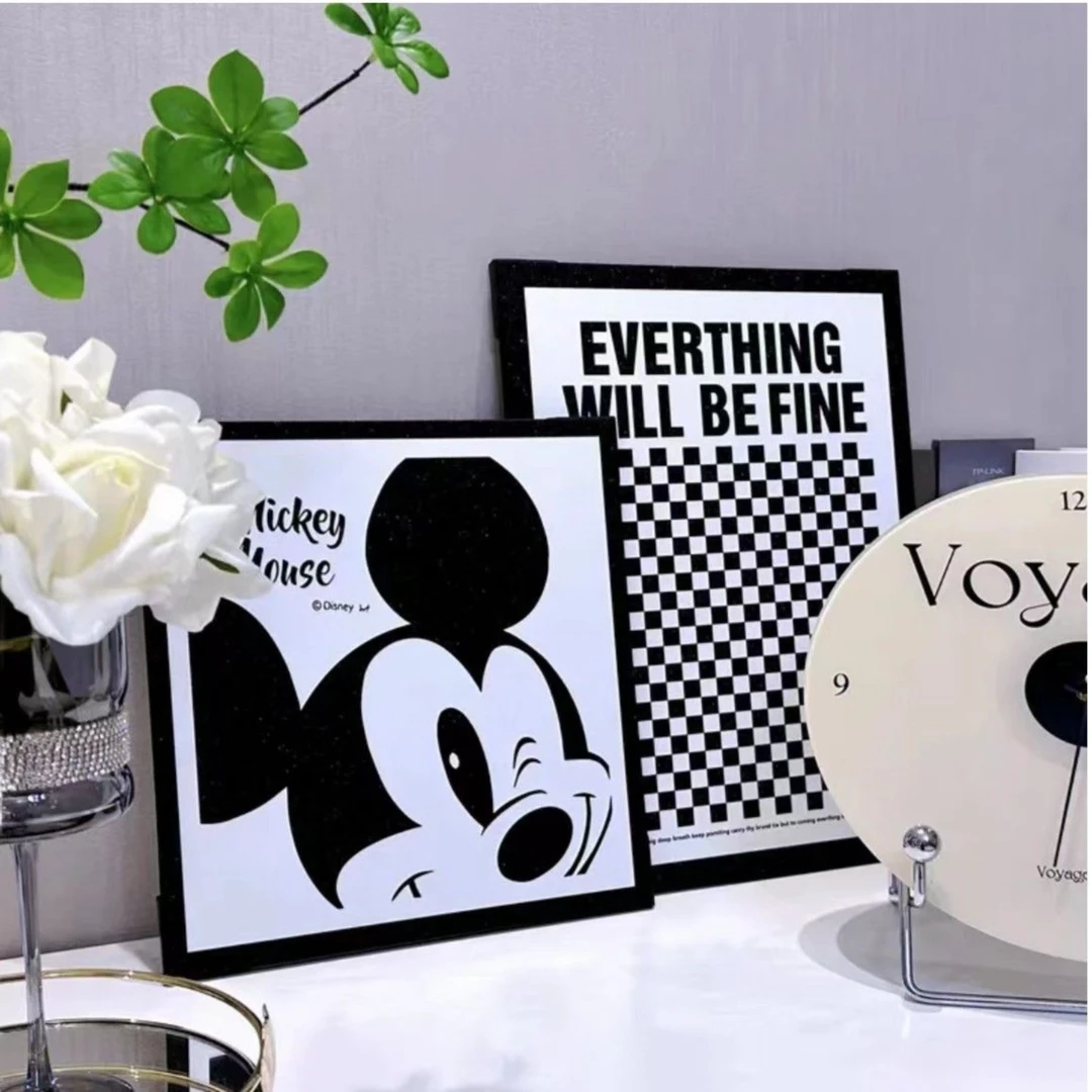 北欧ins风黑白格子装饰画拍照道具鞋柜桌面摆画卧室床头无框挂画