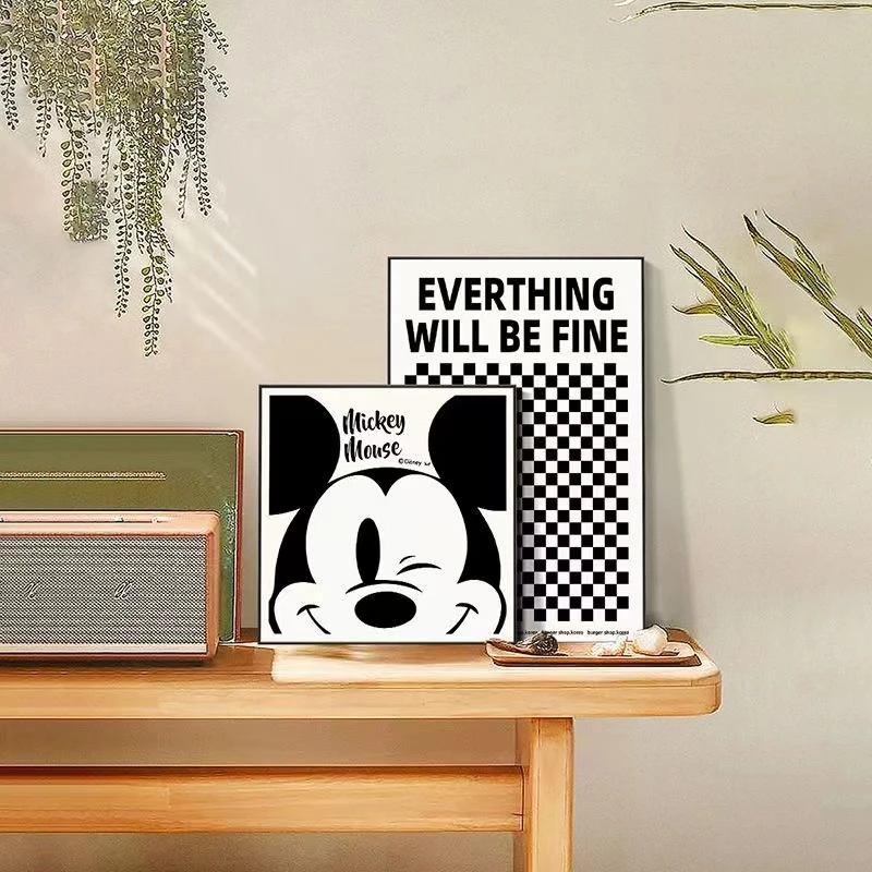 北欧ins风黑白格子装饰画拍照道具鞋柜桌面摆画卧室床头无框挂画