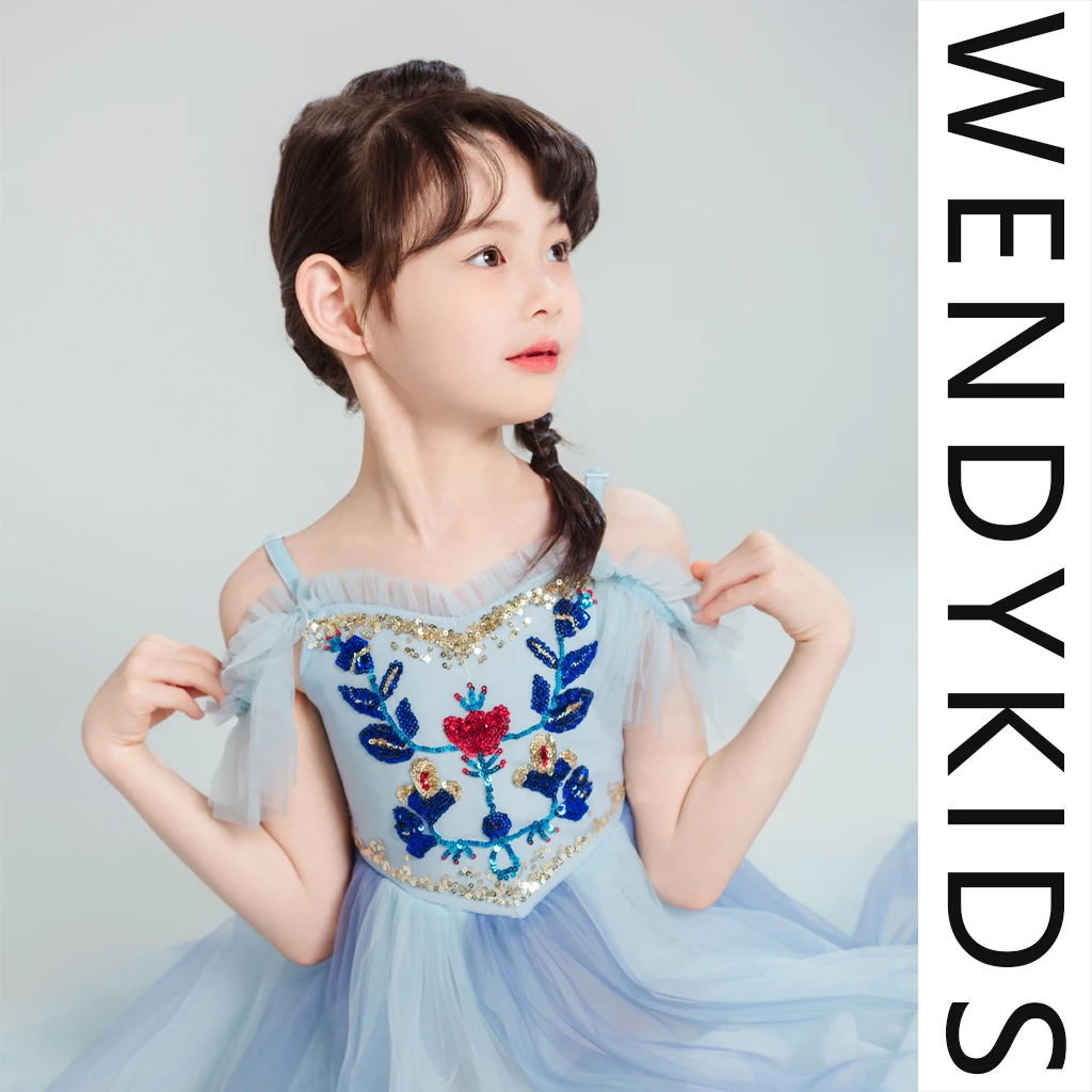 wendy   kids【安娜公主裙】重工手工刺绣亮片拼色吊带长款连衣裙夏
