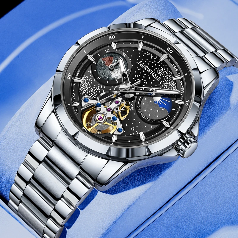 马克华菲时尚全自动镂空男士多功能机械表防水夜光6690