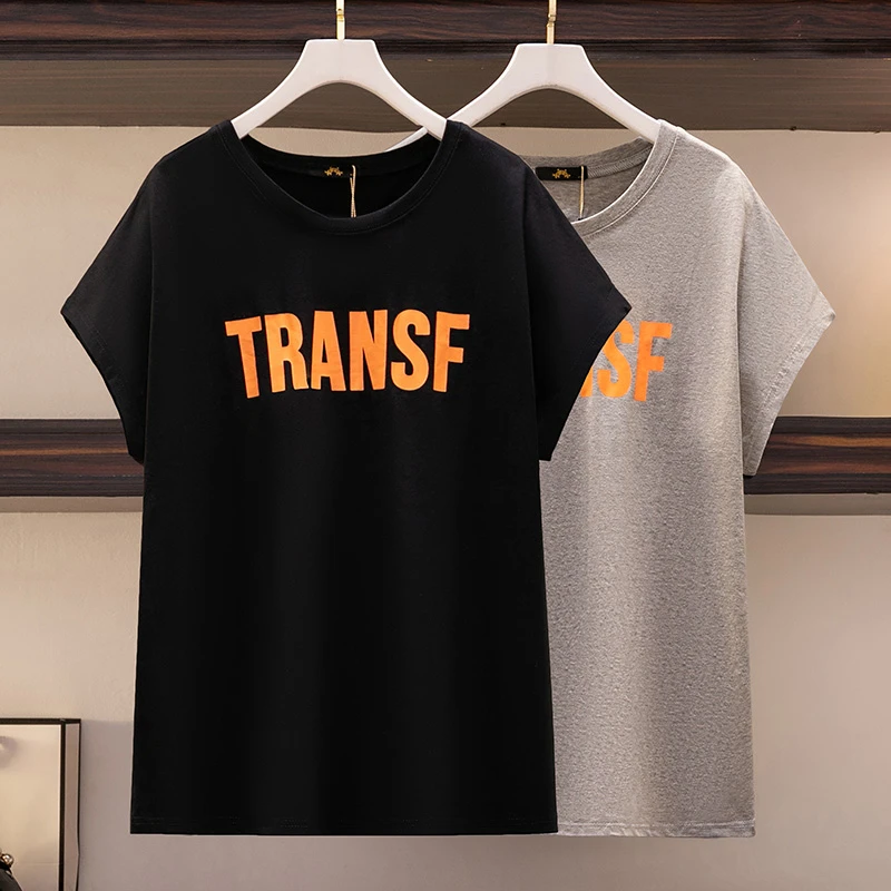 3店62417大码女装300斤胖MM韩版休闲宽松字母印花显瘦百搭时尚t恤