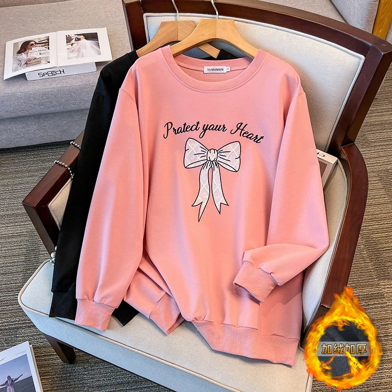 【岩心】大码女装300斤胖MM百搭宽松显瘦圆领印花长袖卫衣6039