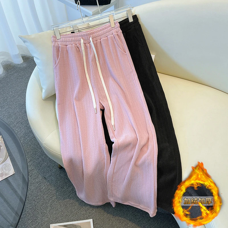 【岩心】大码女装300斤胖MM时尚百搭宽松加绒直筒显瘦休闲裤5316