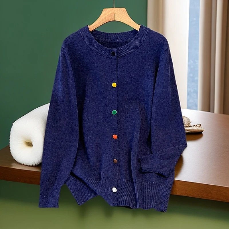 大码女装300斤胖MM韩版休闲时尚百搭宽松圆领针织开衫8067