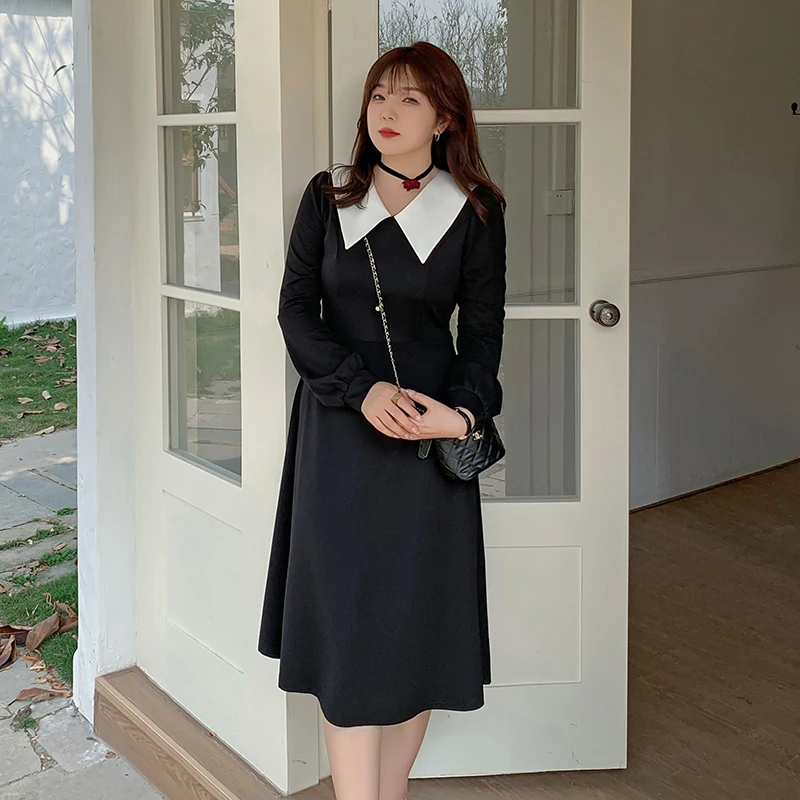 3店现k2269大码女装260斤胖MM赫本风拼接后背大蝴蝶结飘带连衣裙