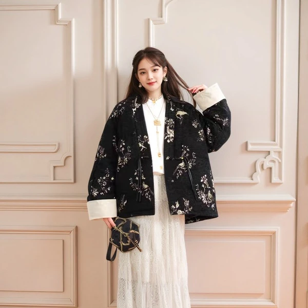 【岩心】大码女装300斤胖MM夹棉新中式国风高级感提花外套66728