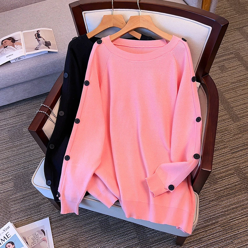 【岩心】大码女装300斤胖MM秋冬宽松百搭圆领长袖毛衣针织衫8319