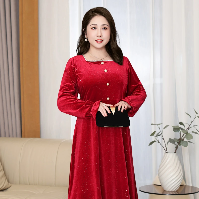 【岩心】大码女装260斤胖MM时尚气质设计感中长款A字连衣裙1086#