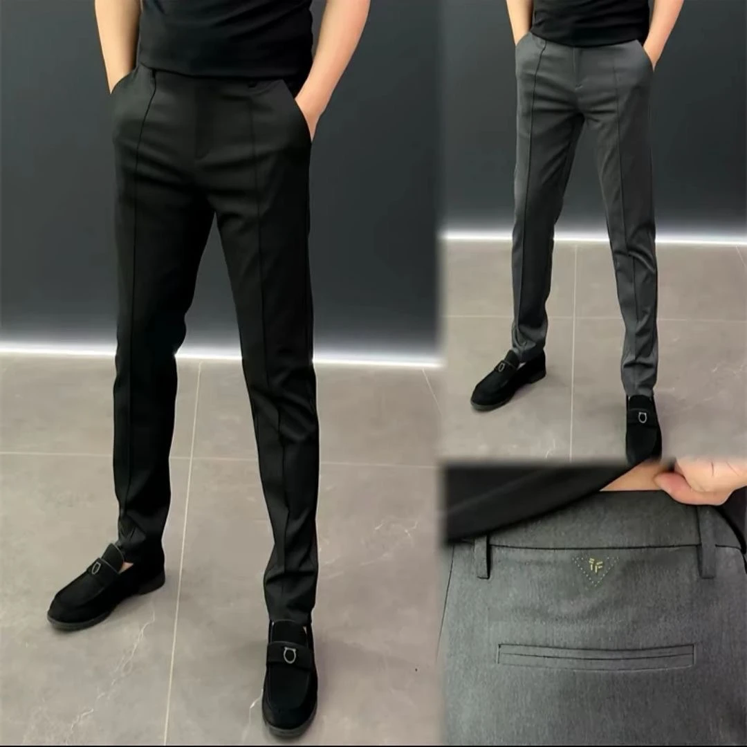 男士秋冬款轻奢商务时尚潮流简约百搭英伦欧货弹力修身黑灰休闲裤