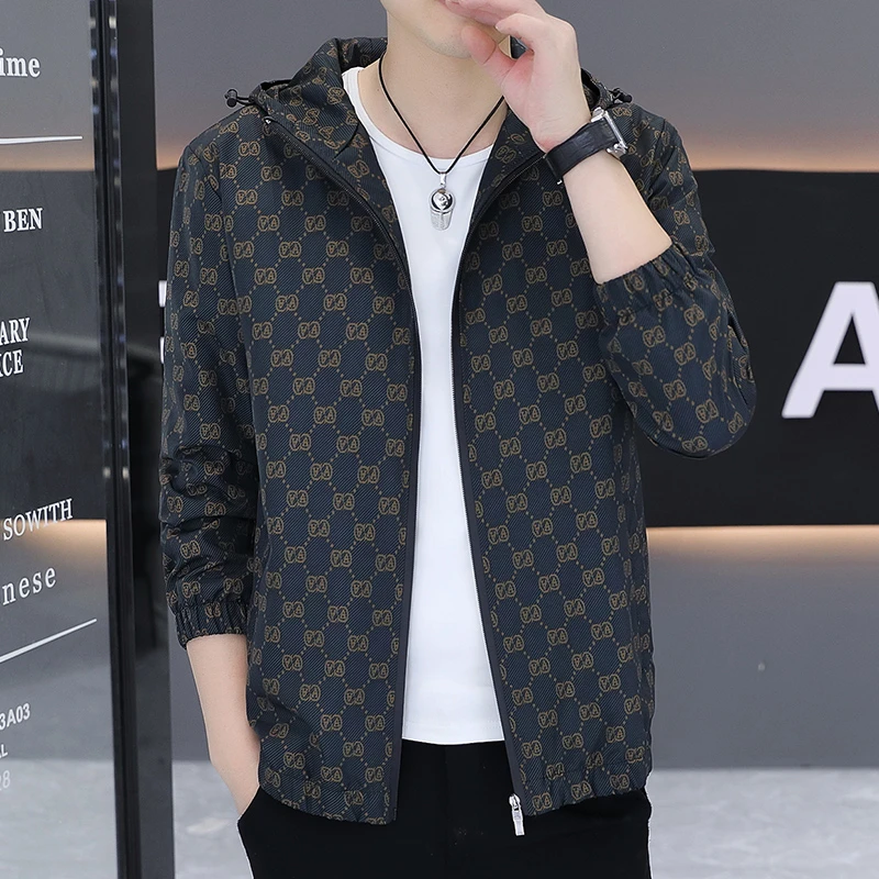 男装新款夹克秋款连帽薄款休闲上衣春秋男士修身时尚休闲男款外套