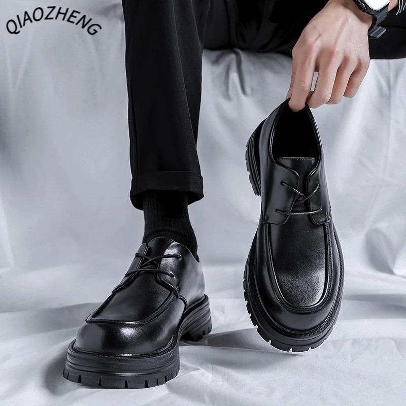 德比鞋男士轻奢男鞋厚底增高秋季潮鞋男士休闲皮鞋男款大头皮鞋男