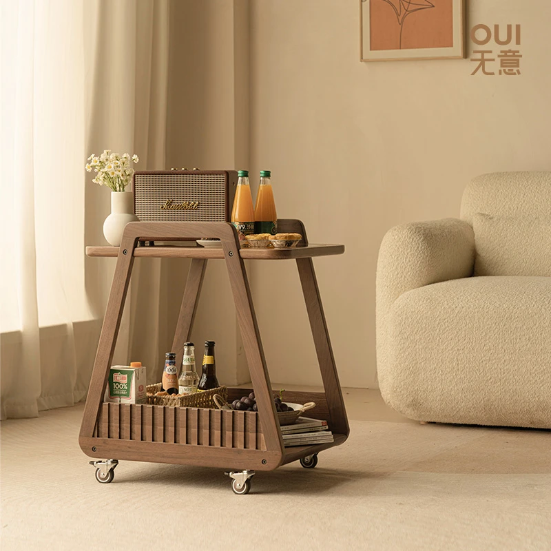 实木沙发边几可移动带轮茶几黑胡桃木客厅小推车轻奢独立茶水全套