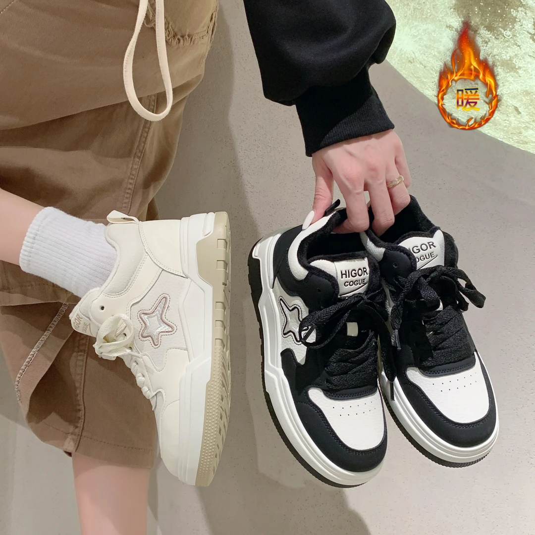 鞋子秋冬季保暖网红潮流休闲百搭厚底时尚ins平底小白鞋子