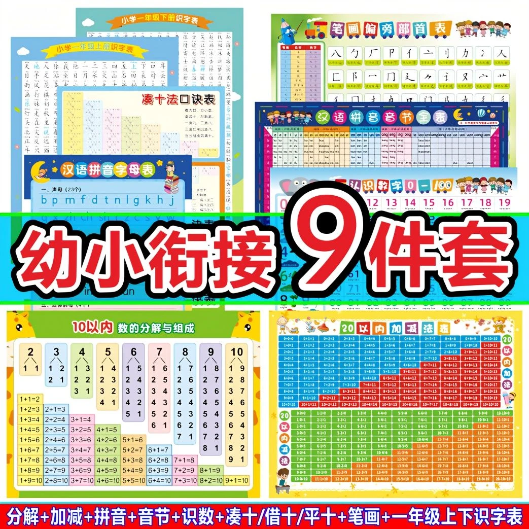 幼小衔接挂图全套幼儿园升一年级零基础大班墙贴学前班学习神器