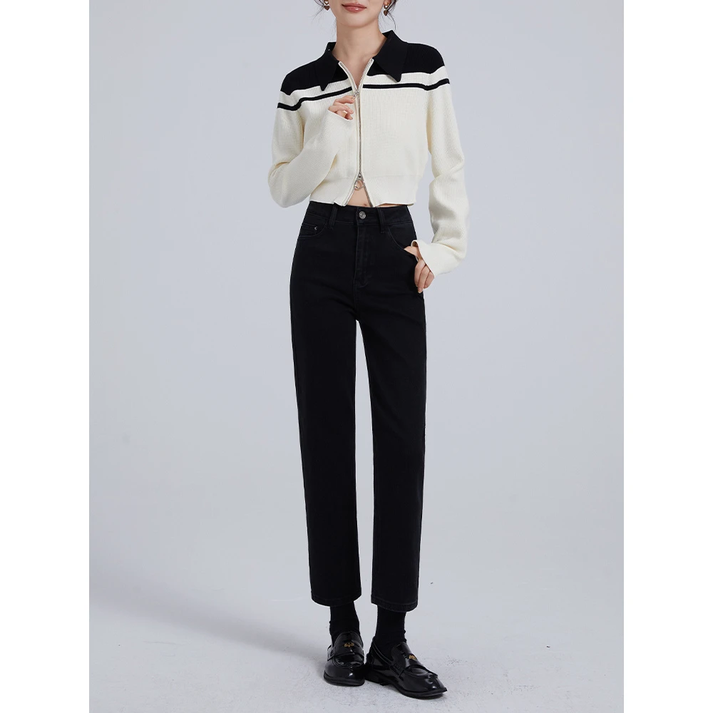 高腰烟管牛仔裤2024春季直筒牛仔裤百搭九分牛仔裤直筒九分裤8171