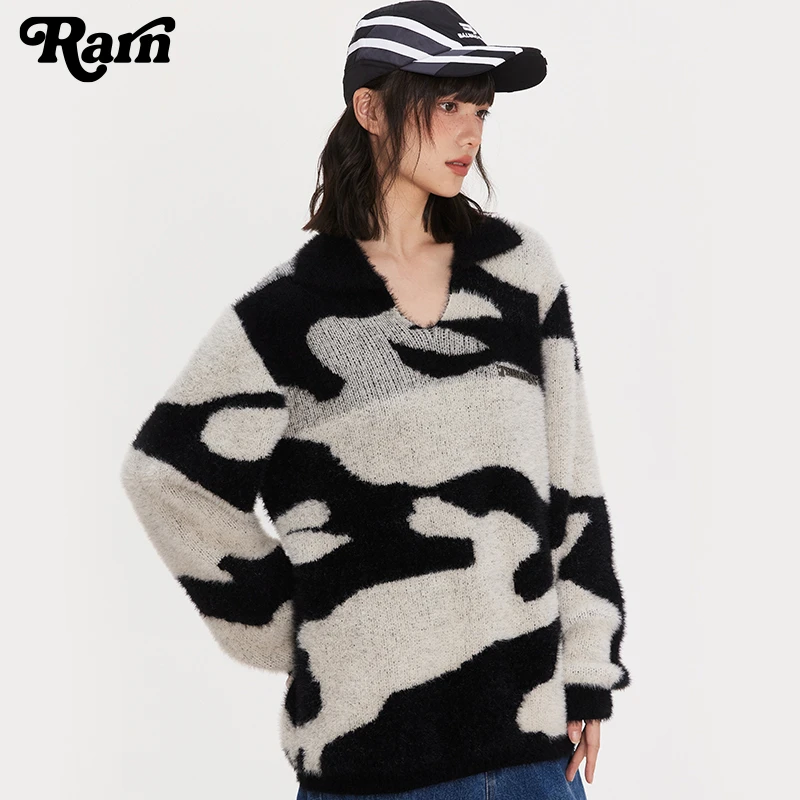 RARN潮牌男女同款翻领兔子保暖针织毛衣RA23SS001