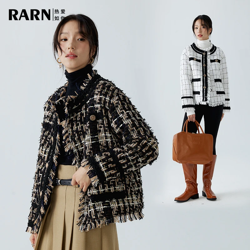 RARN/热爱如你织带小香风白鸭绒时尚短款羽绒服