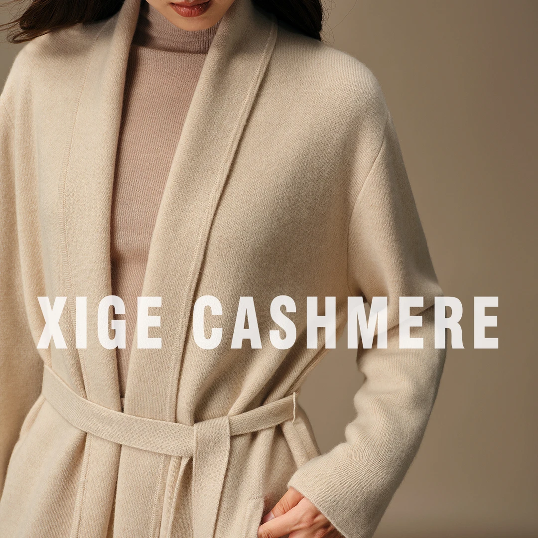 坠月  喜歌羊绒 100山羊绒 秋冬中长款宽松翻领气质女士开衫 7563