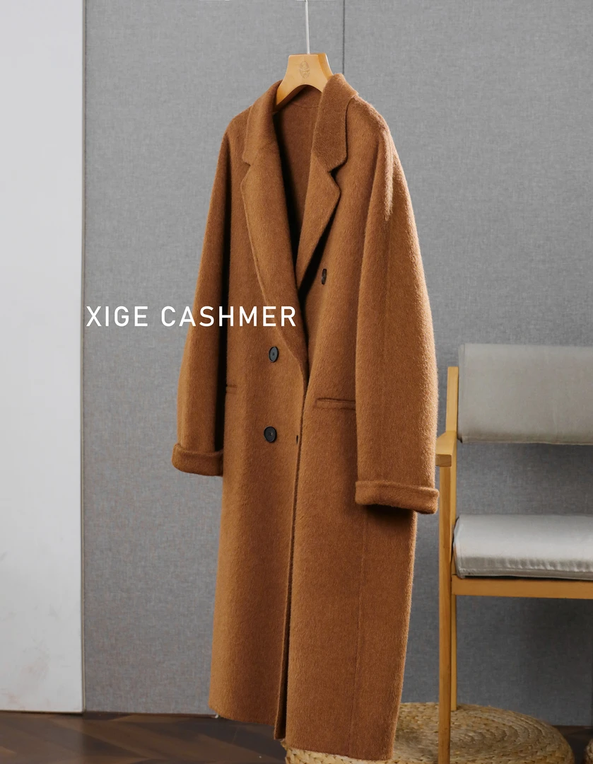 点雪【六筒大衣】100骆驼绒材质 女士驼绒大衣 7323