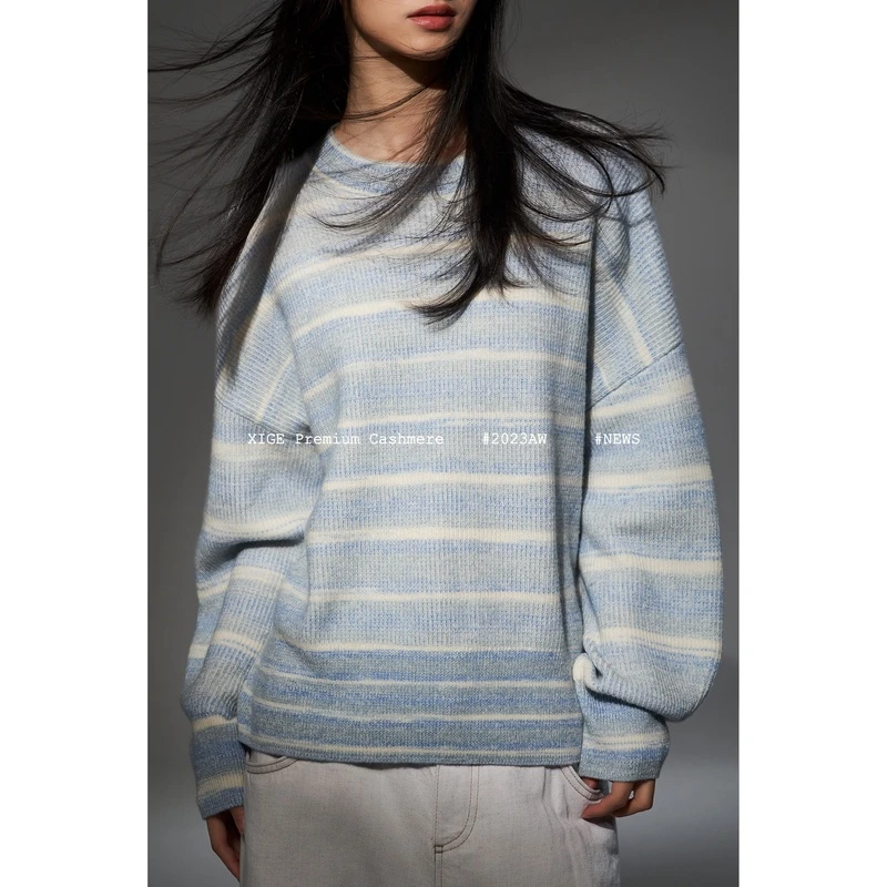 【蓝色海雾】喜歌羊绒52支精纺段染女士圆领上衣 7253