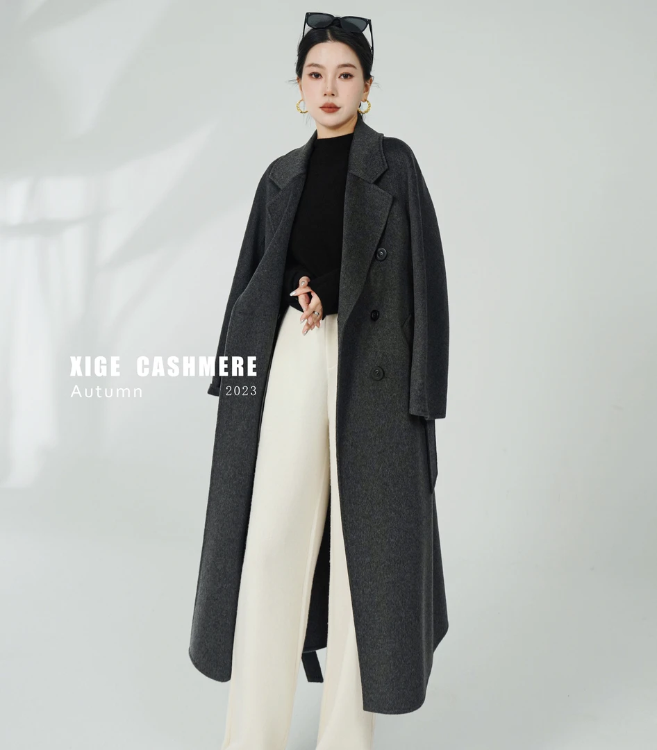 大师【802】喜歌羊绒 100山羊绒 女士经典款纯羊绒大衣 7022