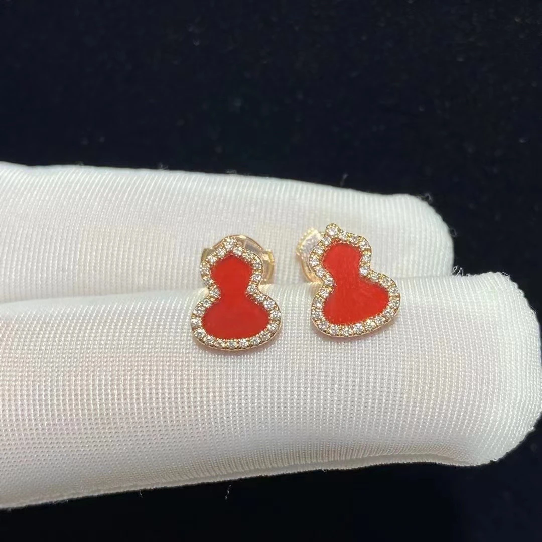 18k金红葫芦钻石耳钉