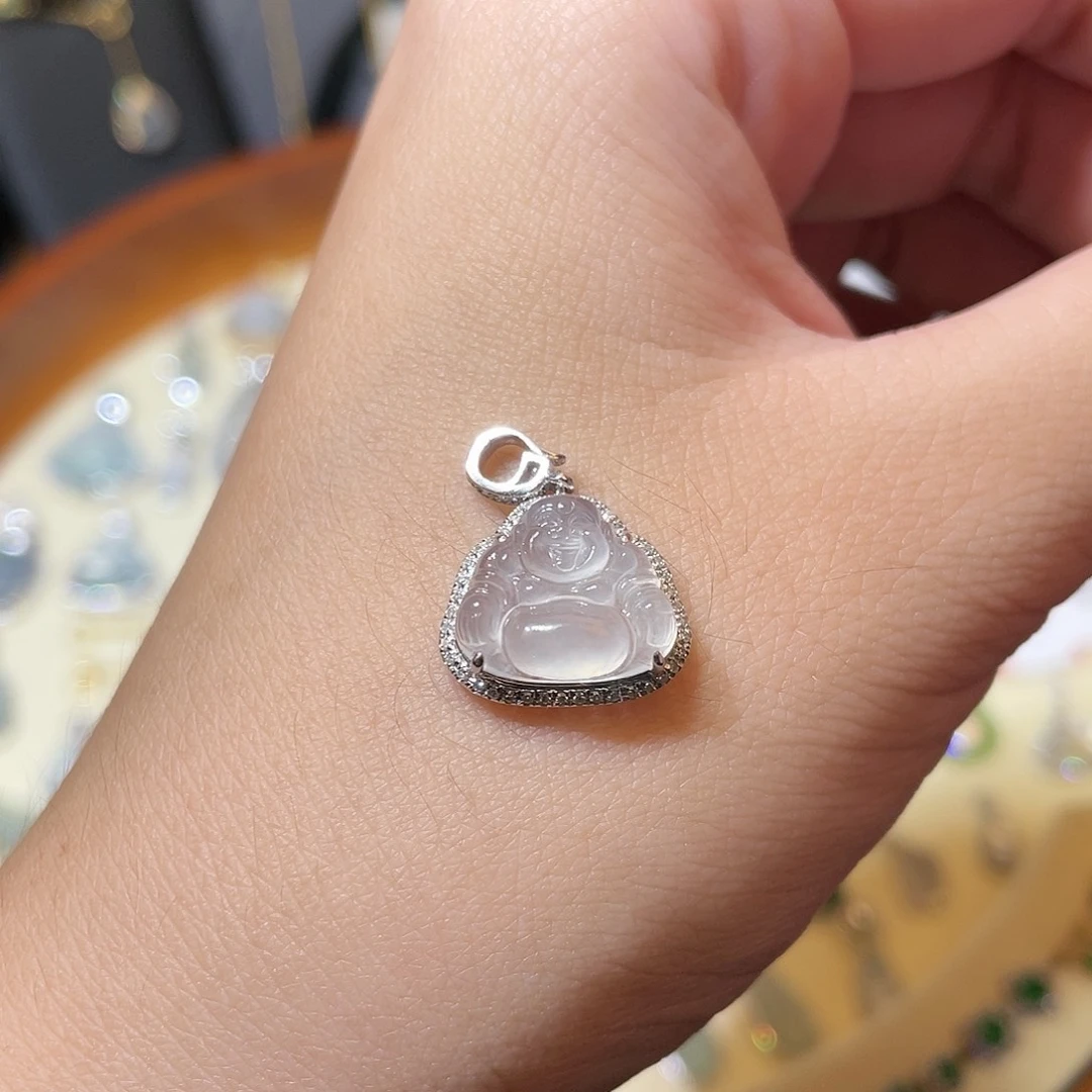 翡翠颈饰18K金镶嵌天然翡翠A货18k金