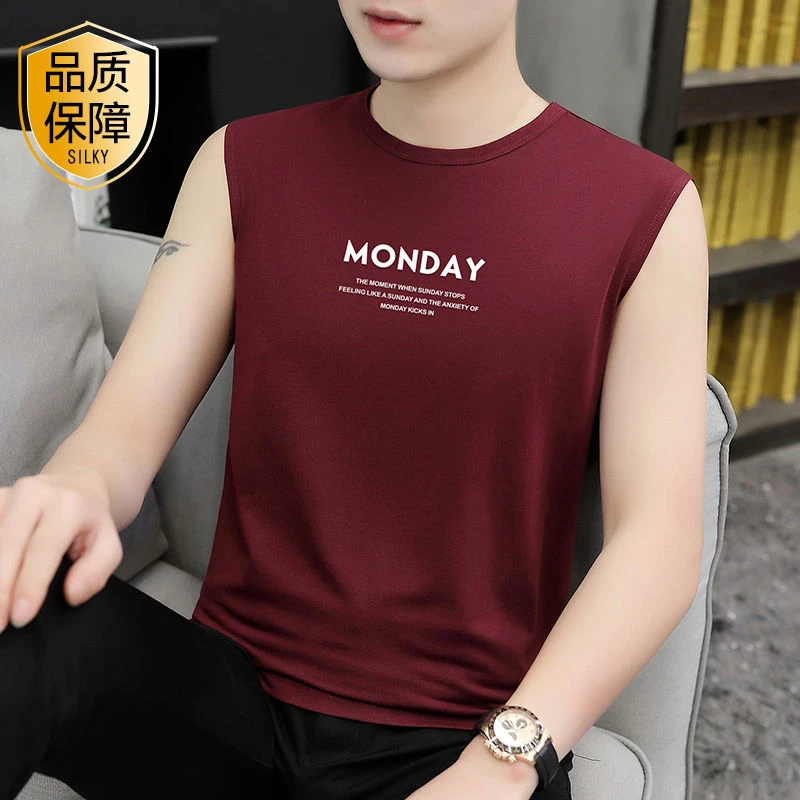 新款冰丝无袖背心男款夏季外穿潮流印花健身运动圆领坎肩汗衫爆款