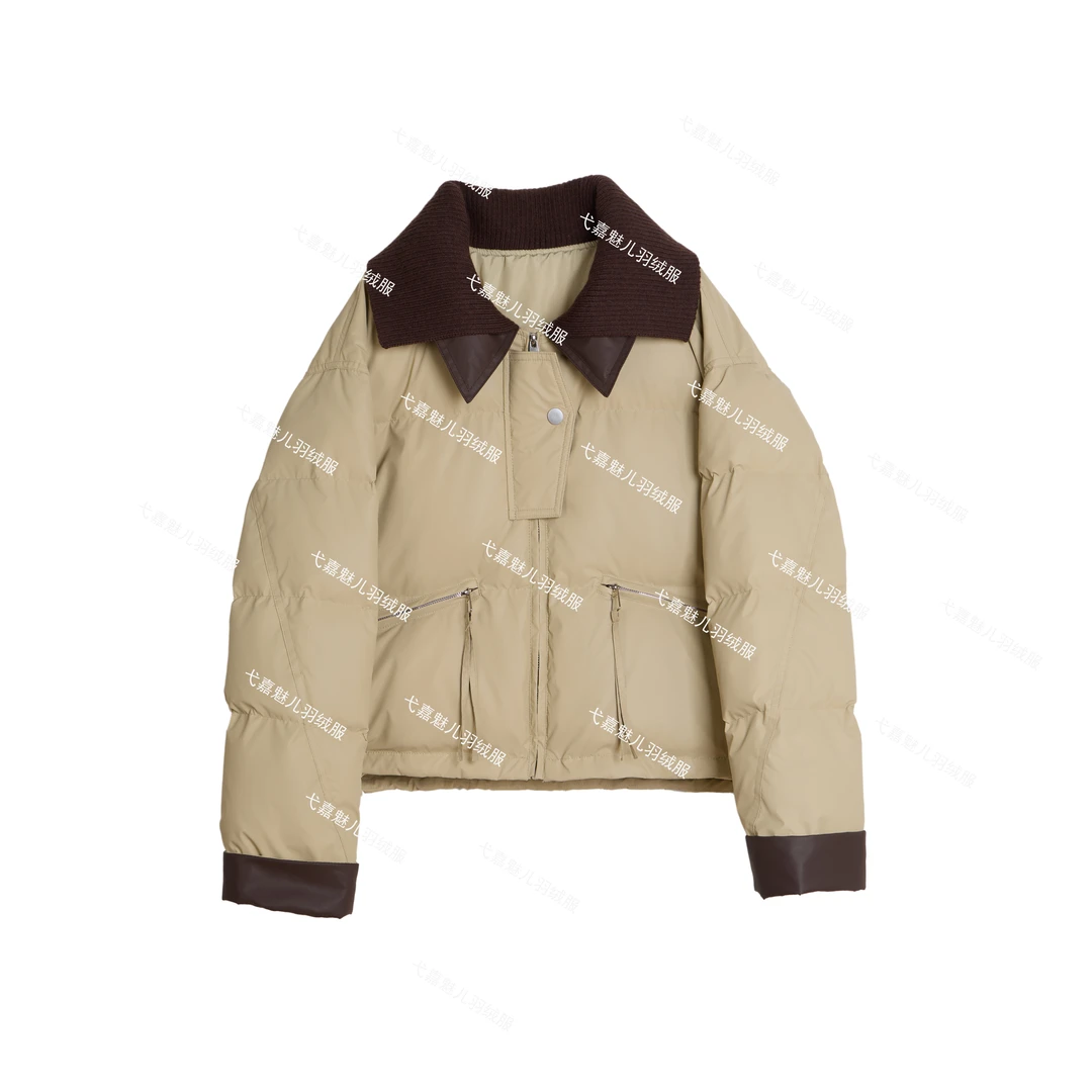 【华哥专属】冬季新款羽绒服女短款蛋白皮免洗拼接撞色加厚白鸭绒