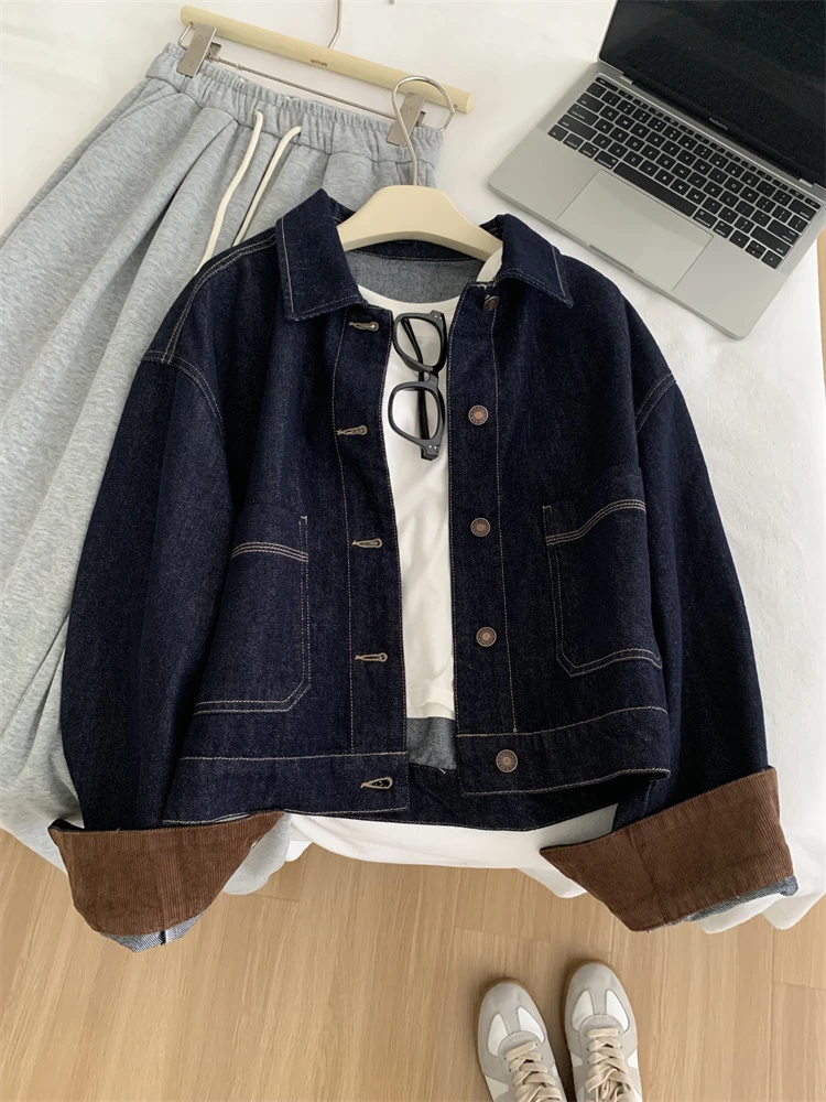 DUSK相遇 韩系小个子短款复古水洗牛仔外套秋季休闲显瘦上衣女装