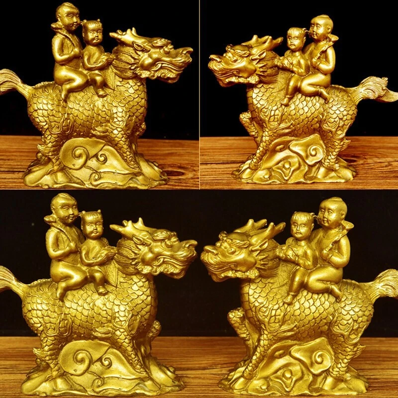 善心堂送子麒麟纯黄铜送子求子招子送子助客厅卧室装饰品家居摆件