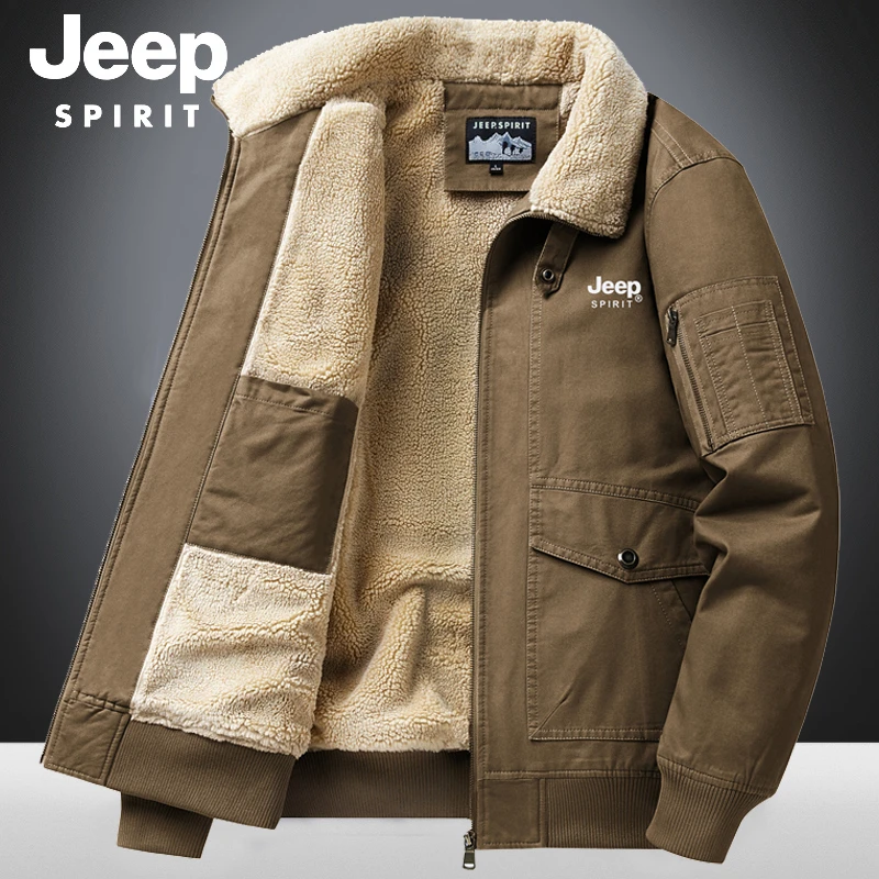 Jeep正品高端男士冬季加绒工装棉服男加厚纯棉休闲保暖棉衣棉袄潮