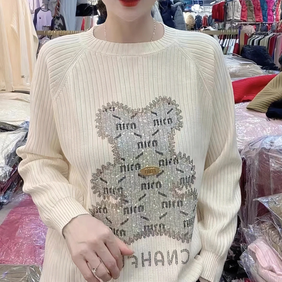 2023爆款重工烫钻时尚高级感遮肉显瘦打底毛衣