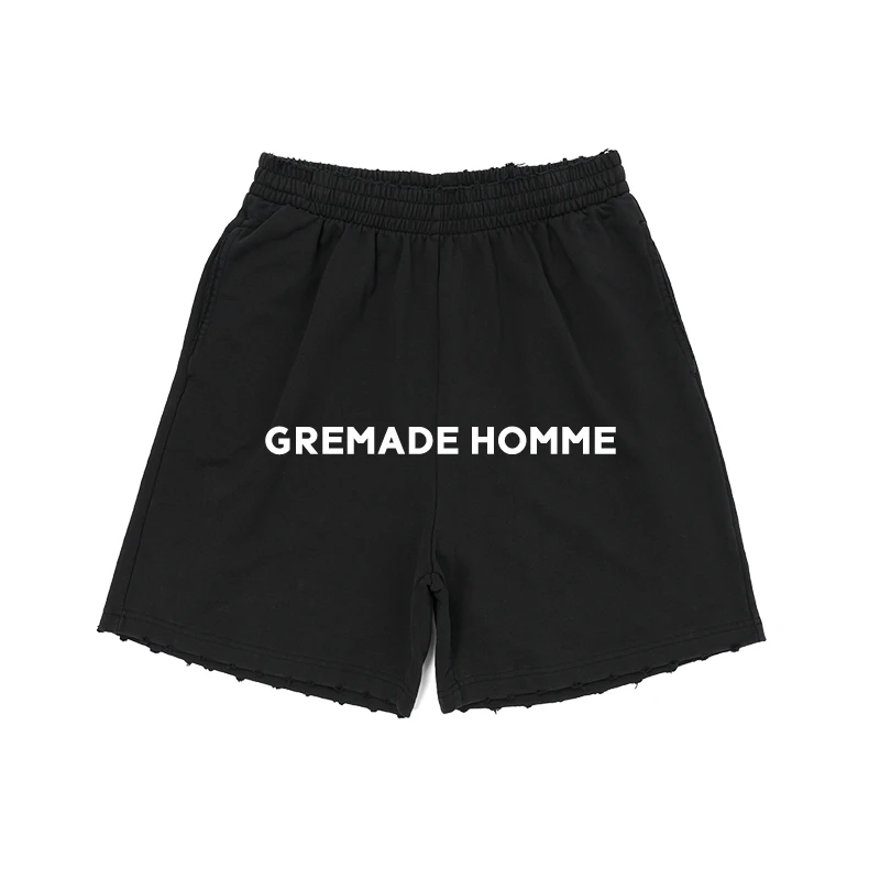 GREMADE 复古黑轻微做旧磨破洗水运动宽松潮流短裤 非VINTAGE