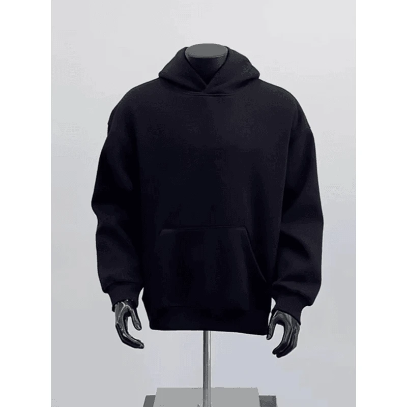 cleanfit加绒加厚黑色重磅卫衣男款秋季美式高街连帽外套帅气上衣