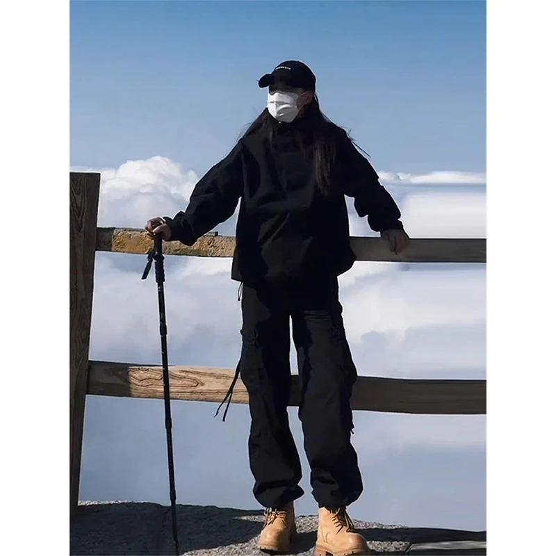 黑武士夹克搭配的裤子男款春秋季爬山机能冲锋裤户外登山工装裤