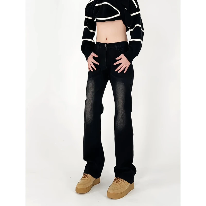 复古黑色牛仔裤男秋冬季弹力美式cleanfit裤子修身显瘦弯刀直筒裤