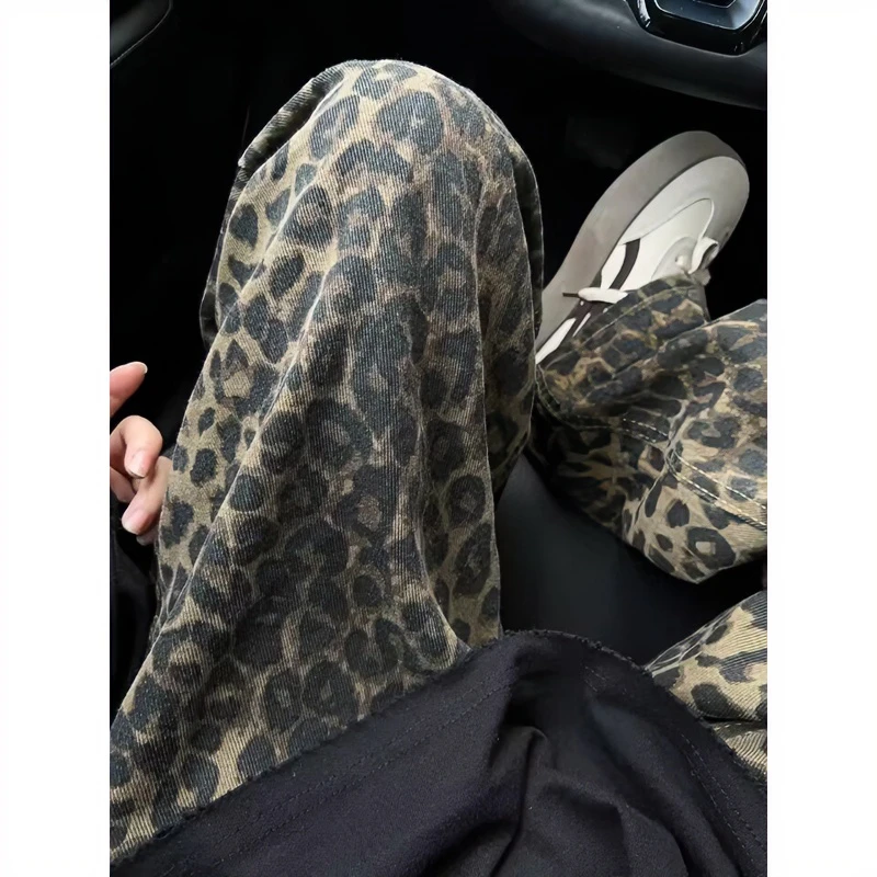 【豆豆专属】豹纹牛仔裤男女直筒美式西海岸hiphop裤子潮牌阔腿长裤